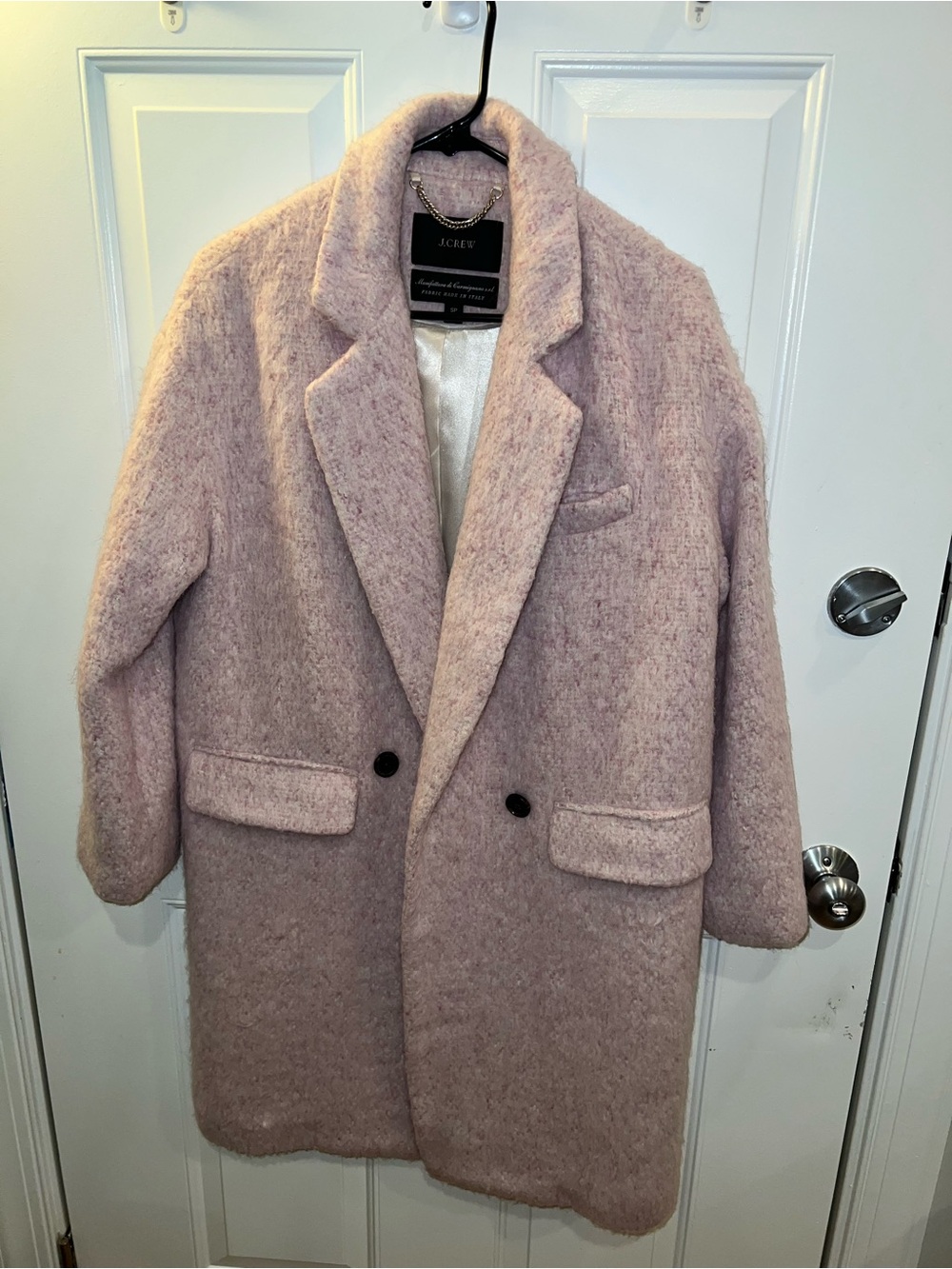 J. Crew Pink Bouclé Chain-Trim Coat